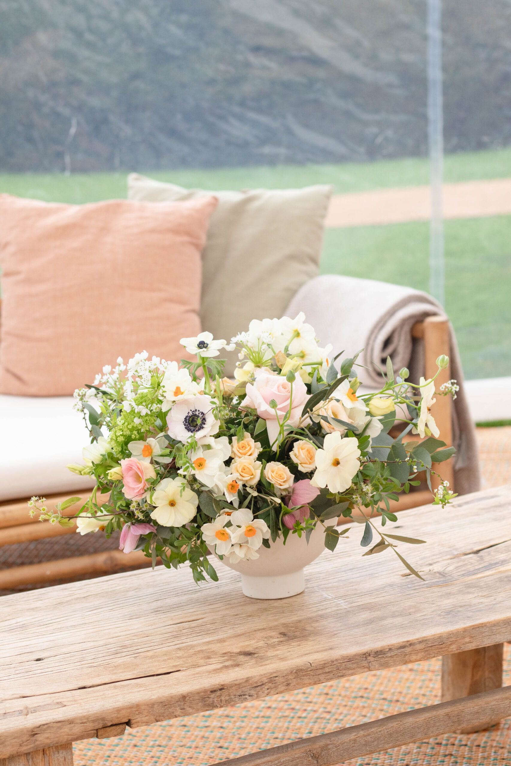 Pink and white summer floral arrangements
