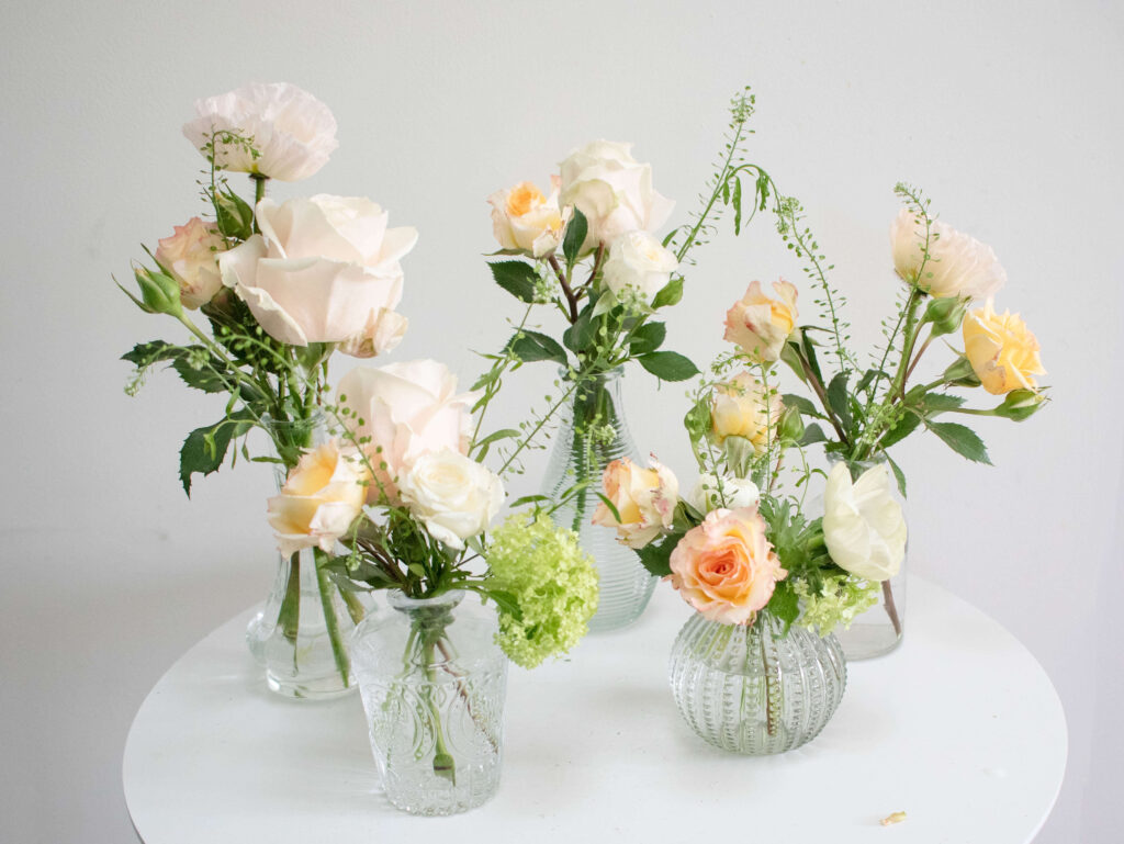 Curated wedding flower arrangement using seasonal blooms